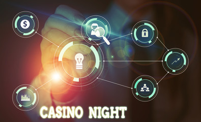 Obraz na płótnie Canvas Handwriting text writing Casino Night. Conceptual photo event where can experience the fun playing in a real casino Woman wear formal work suit presenting presentation using smart device