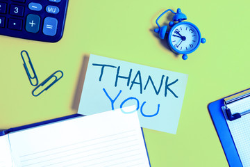 Text sign showing Thank You. Business photo showcasing replaying on something good or greetings...