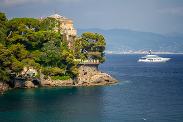 Summer landscape on the Ligurian coast in Italy near Portofino and Santa Margherita Ligure