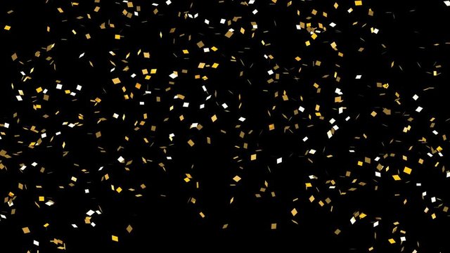 Golden confetti explosion on a black backgrounds. Green chroma key included.
