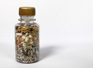 Sea sand shells in a bottle