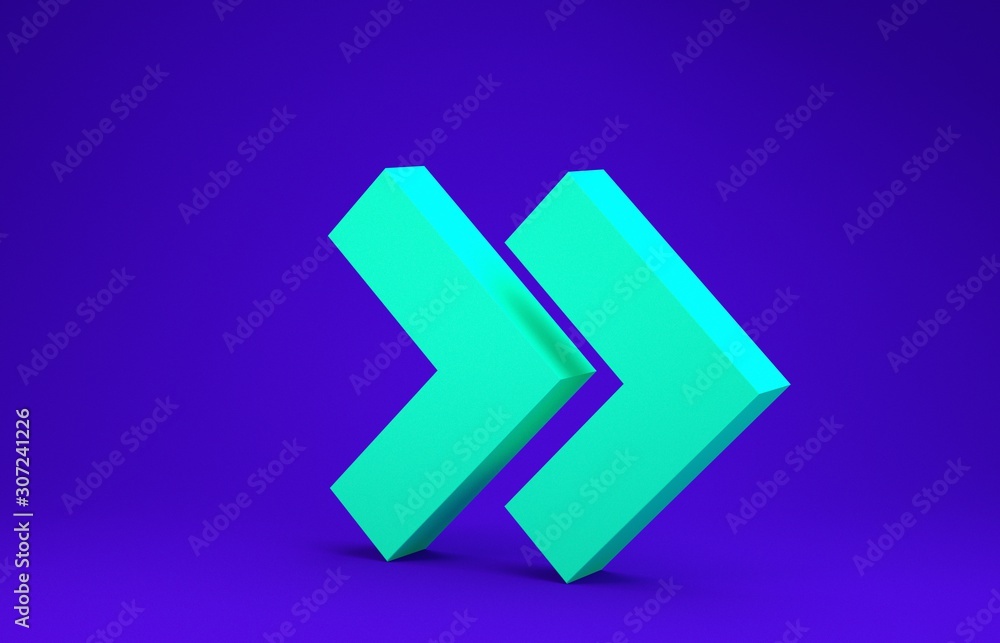 Poster green arrow icon isolated on blue background. direction arrowhead symbol. navigation pointer sign. m