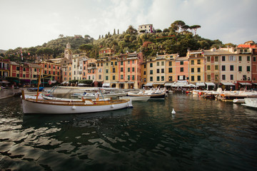 Portofino, an Italian fishing village, Genoa province, Italy. A vacation resort with a picturesque harbour and with celebrity and artistic visitors.