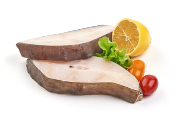 Atlantic seawolf fish steak, isolated on white background