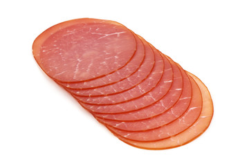 Smoked sausage, dried ham, isolated on white background