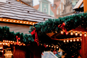 Fototapeta premium decoration of spruce branches at the Christmas market in Wroclaw, Poland