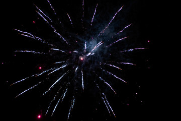 Color fireworks festival. Christmas, new year celebration holiday background. Dark background.