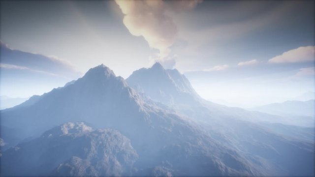 Volcano Crater Landscape with Fog