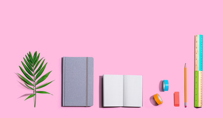 School and office stationery supplies from above