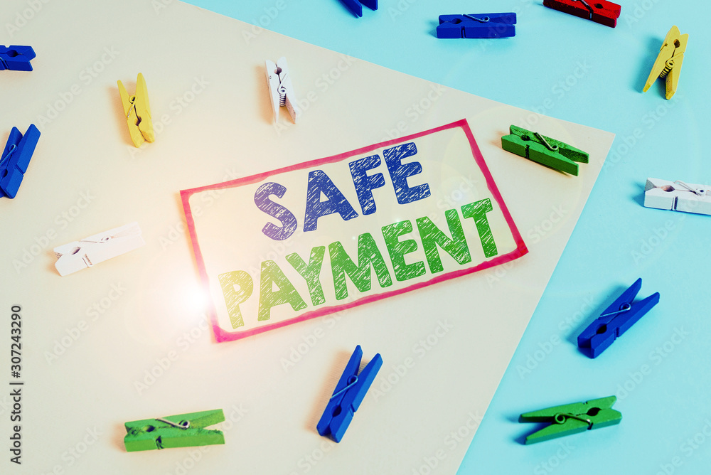 Poster writing note showing safe payment. business concept for webpage where credit card numbers are entere