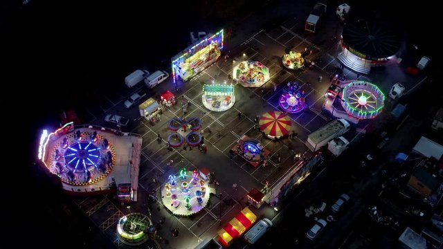 Abertillery Aerial view of christmas canival fair at night