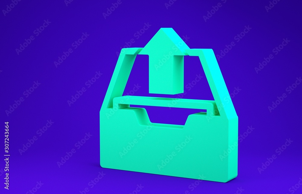 Aufkleber green upload inbox icon isolated on blue background. extract files from archive. minimalism concept.