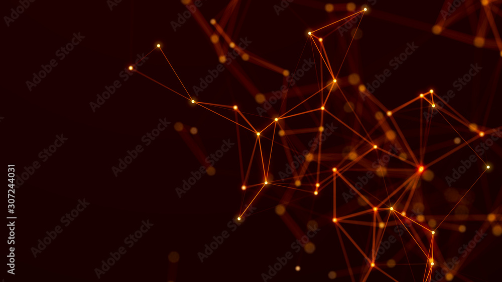 Leinwandbilder Digital network connection. Abstract connection of dots and lines. Technology background. Golden stars plexus effect. 3d rendering.