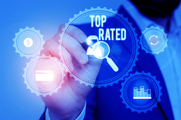 Text sign showing Top Rated. Business photo showcasing The high amount of a charge or payment based...