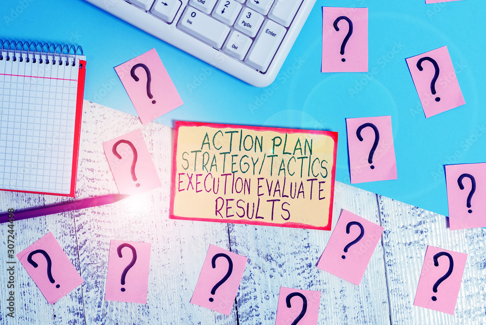 Poster text sign showing action plan strategy ortacti. business photo text action plan strategy or tactics 