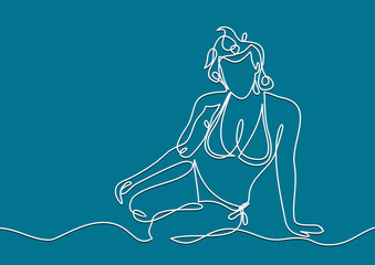 Beautiful woman in bikini sunbathing at the seaside-continuous line drawing