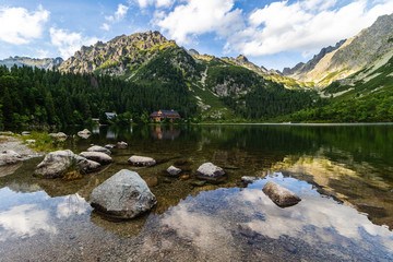 View on Popradske pleso, natural sea in Slovakia national park high tatras