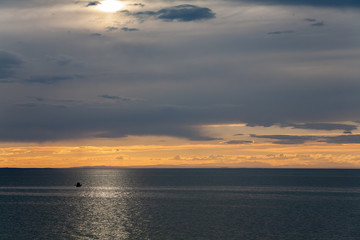 sunset on a lake in Mongolia
