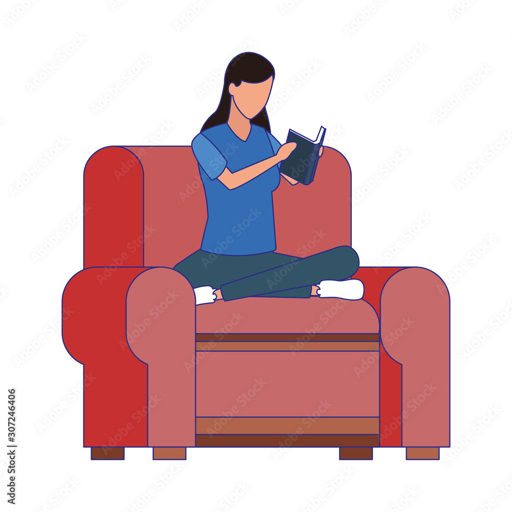 Wall mural avatar woman relaxed sitting on couch reading a book