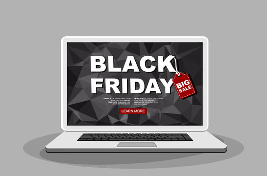 Hand holding digital smartphone with black friday big sale message. Online Shopping Discount Banner Flat Vector Illustration