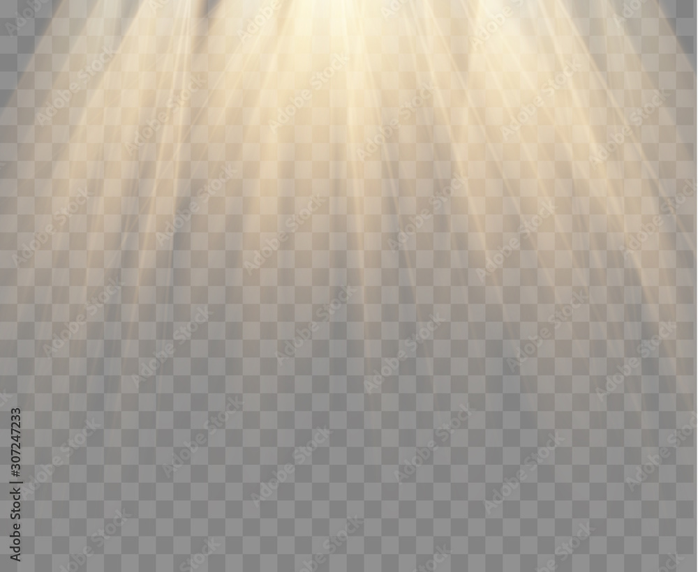 Poster spotlight isolated on transparent background. vector gold rays and beams. vector warm light effect
