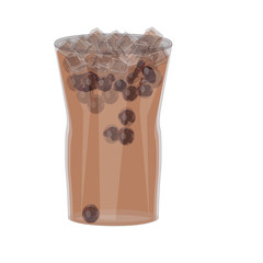 Bubble tea isolated on white background. Black pearl milk tea and delicious boba with ice cubes on top. Popular drink Taiwanese famous with black tapioca in glass. Realistic style. Stock vector. EPS