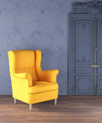 Retro luxury empty living room yellow armchair 