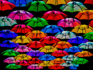 Fototapeta na wymiar Four Purple Umbrellas