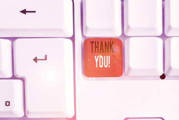 Writing note showing Thank You. Business concept for polite expression used when acknowledging gift...