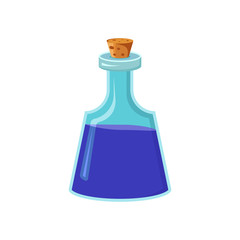 Flask with liquid. Magic alchemical elixir. Witch Drink. Vector image isolated on a white background.