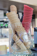 Waffle cones for ice cream of different colors