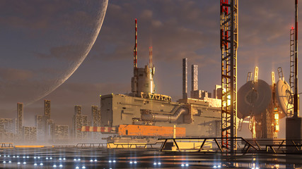 Futuristic technological architecture on an alien planet © 3000ad
