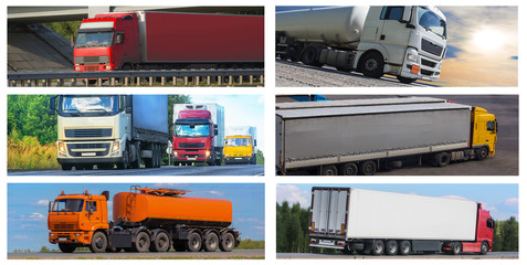 Collage Trucks delivering various cargoes