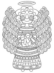 Christmas angel coloring page for adults and kids. One of a series.