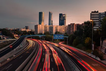 Fotobehang Highway and Madrid's four towers, Spain. © Jorge Argazkiak