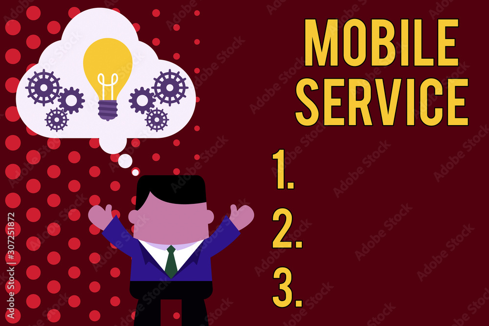 Poster writing note showing mobile service. business concept for radio communication utility between mobile