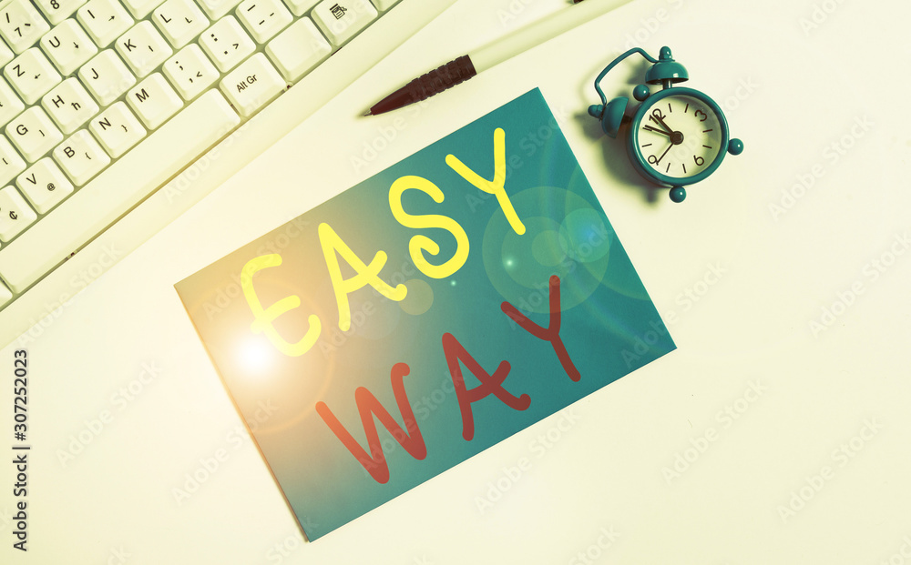 Poster writing note showing easy way. business concept for making hard decision between two less and more e