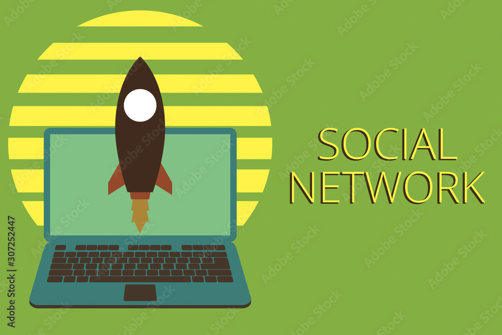 Poster writing note showing social network. business concept for interactions sharing information interdemo