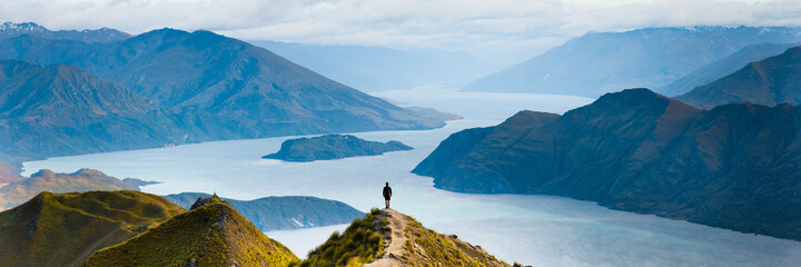 New Zealand Landscape Background. Popular Destination Roys Peak Scenic View Over Lake Wanaka