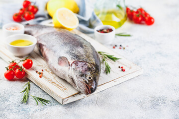 Raw rainbow trout light background