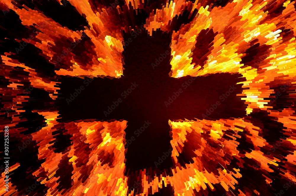 Aufkleber cross in a red-hot environment in computer processing.