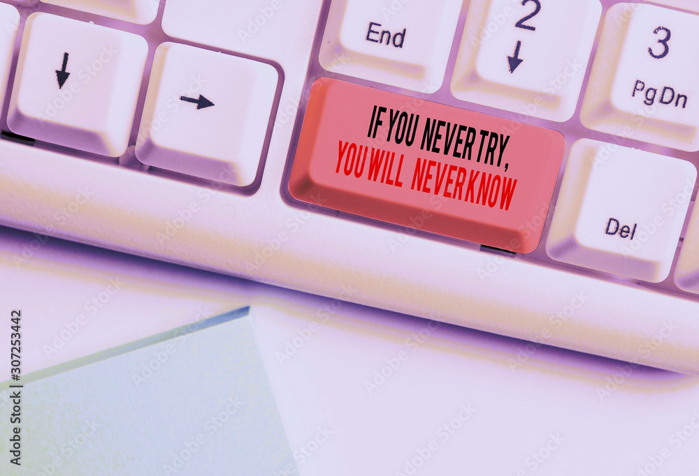 Poster writing note showing if you never try you will never know. business concept for inspiration to make 