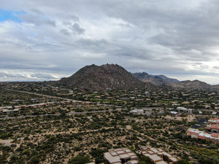 Aerial view of upscale luxury vilas next the mountain and desert landscape of Scottsdale, Phoenix,...