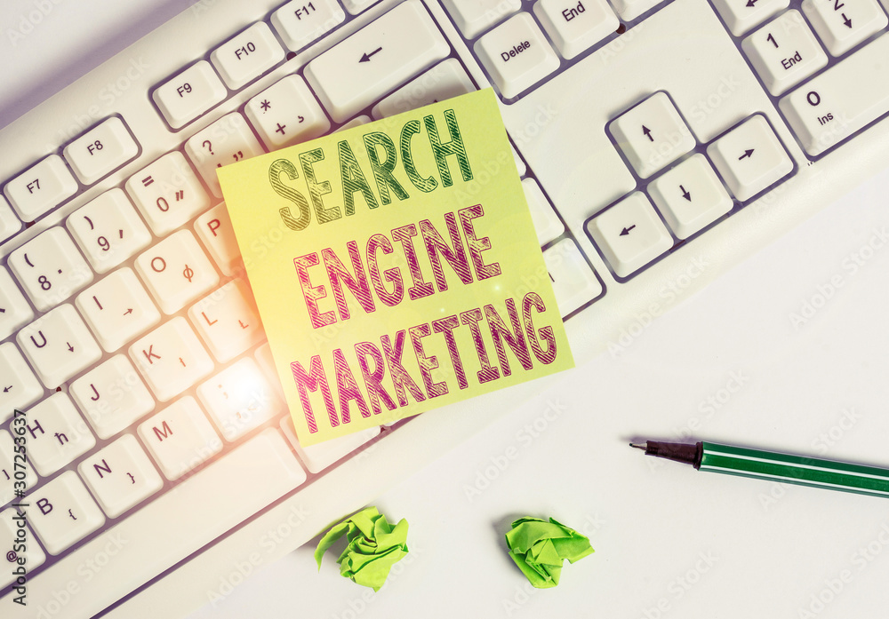 Poster writing note showing search engine marketing. business concept for promote website visibility on sea