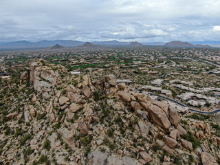 Aerial view of upscale luxury vilas next the mountain and desert landscape of Scottsdale, Phoenix,...