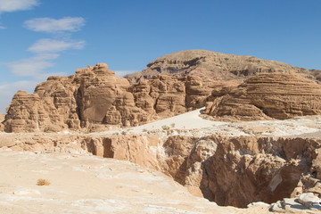 Desert, red mountains, rocks and blue sky. Egypt, the Sinai Peninsula.