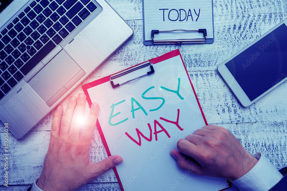 Poster text sign showing easy way. business photo showcasing making hard decision between two less and more