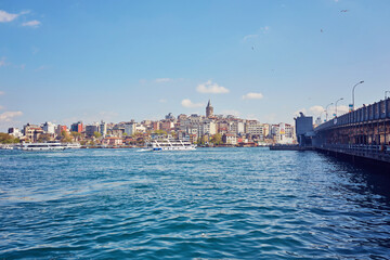 Fototapeta na wymiar Bosphorus with a old town on a background