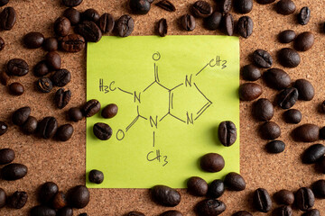 Coffee beans with hand drawn caffeine formula