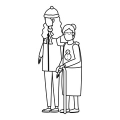 cute grandmother with daughter using christmas hat